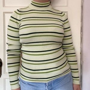 Vintage Gap Green Striped Turtleneck Sweater